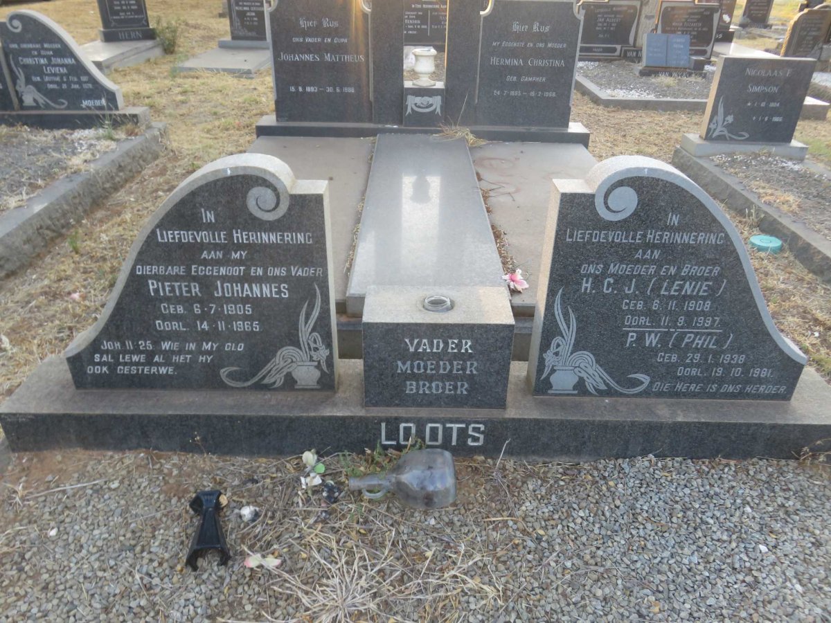 LOOTS Pieter Johannes 1905-1965 &amp; H.C.J. 1908-1997 :: LOOTS P.W. 1938-1981