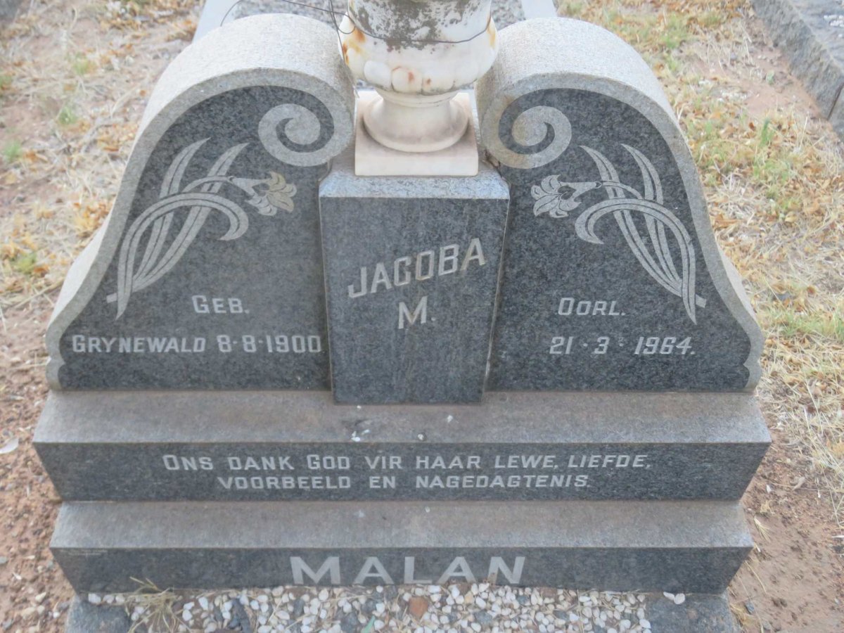 MALAN Jacoba M. nee GRYNEWALD 1900-1964