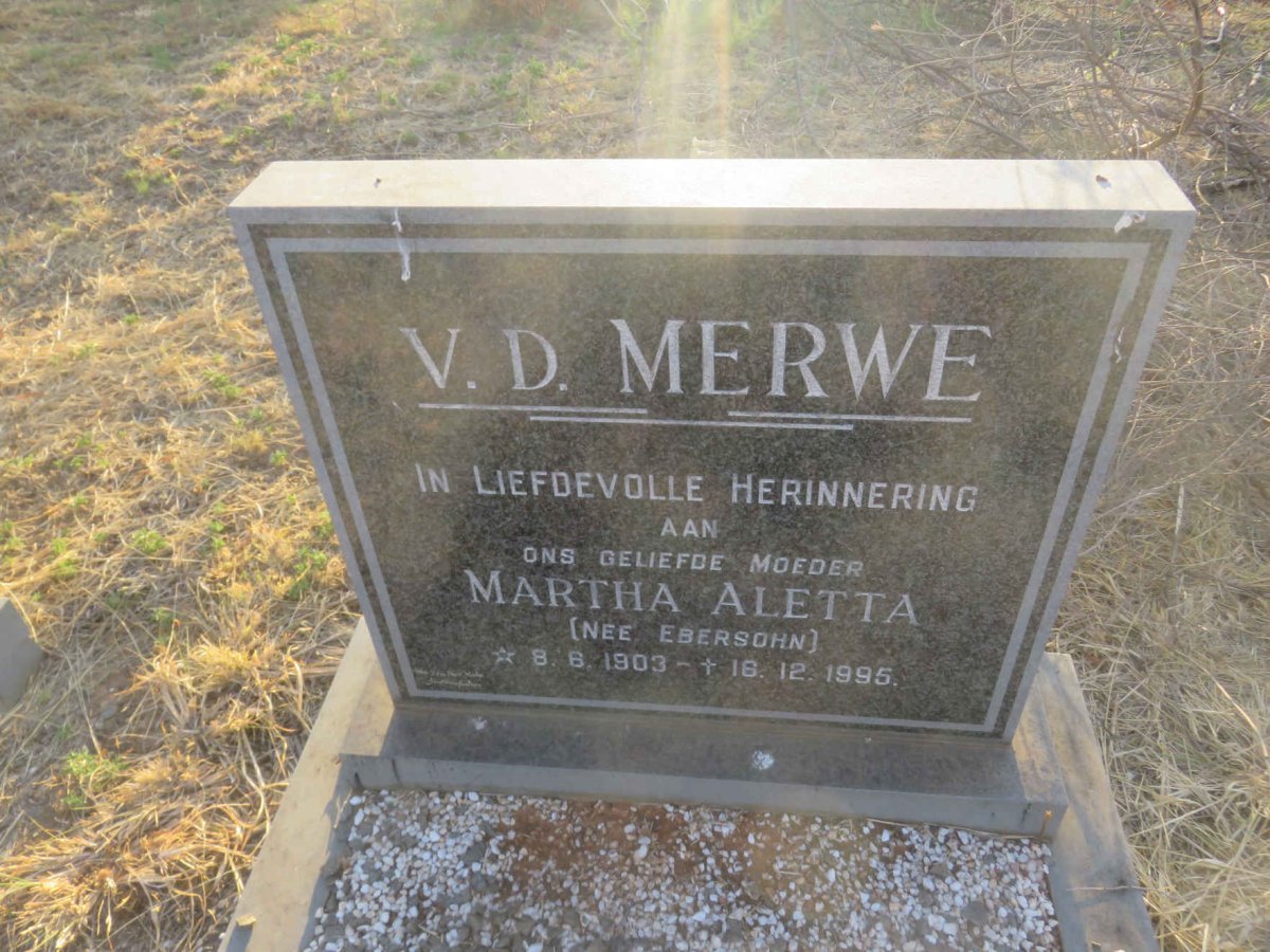 MERWE Martha Aletta nee EBERSOHN 1903-1995