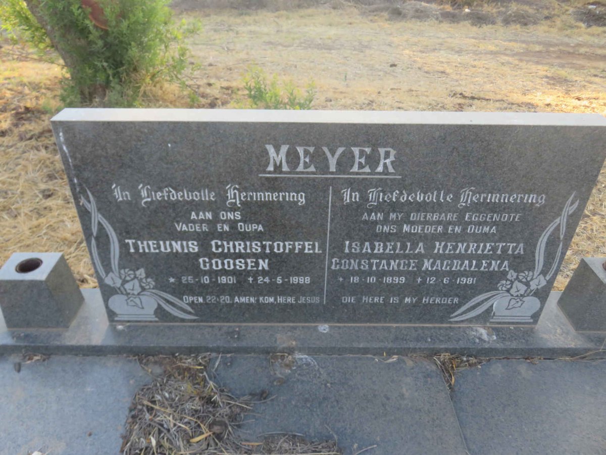 MEYER Theunis Christoffel Goosen 1901-1998 &amp; Isabella Marietta Constance Magdalena 1899-1981