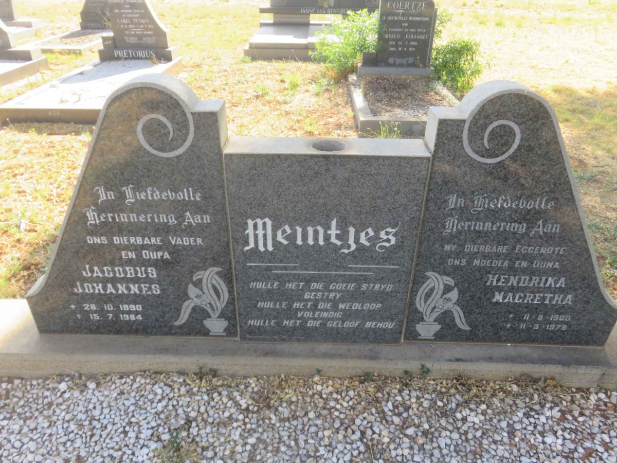 MEINTJES Jacobus Johannes 1890-1984 &amp; Hendrika Magretha 1900-1978