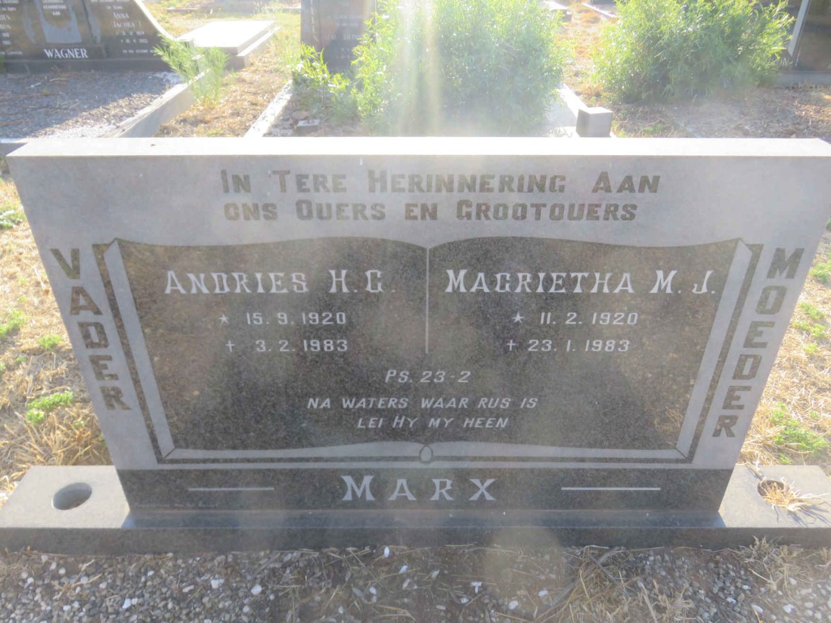 MARX Andries H.C. 1920-1983 &amp; Magrietha M.J. 1920-1983