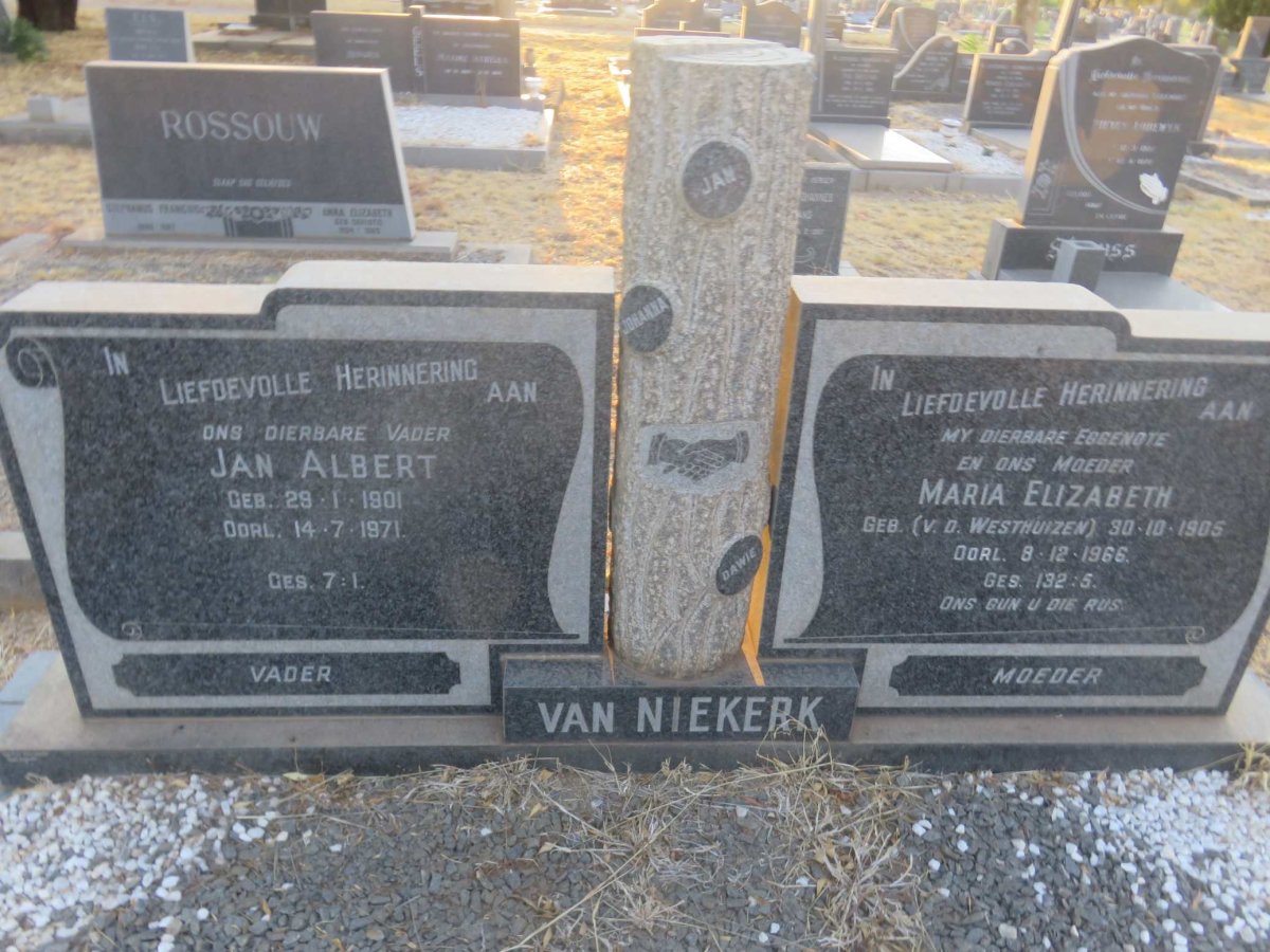 NIEKERK Jan Albert, van 1901-1971 &amp; Maria Elizabeth V.D. WESTHUIZEN 1905-1966