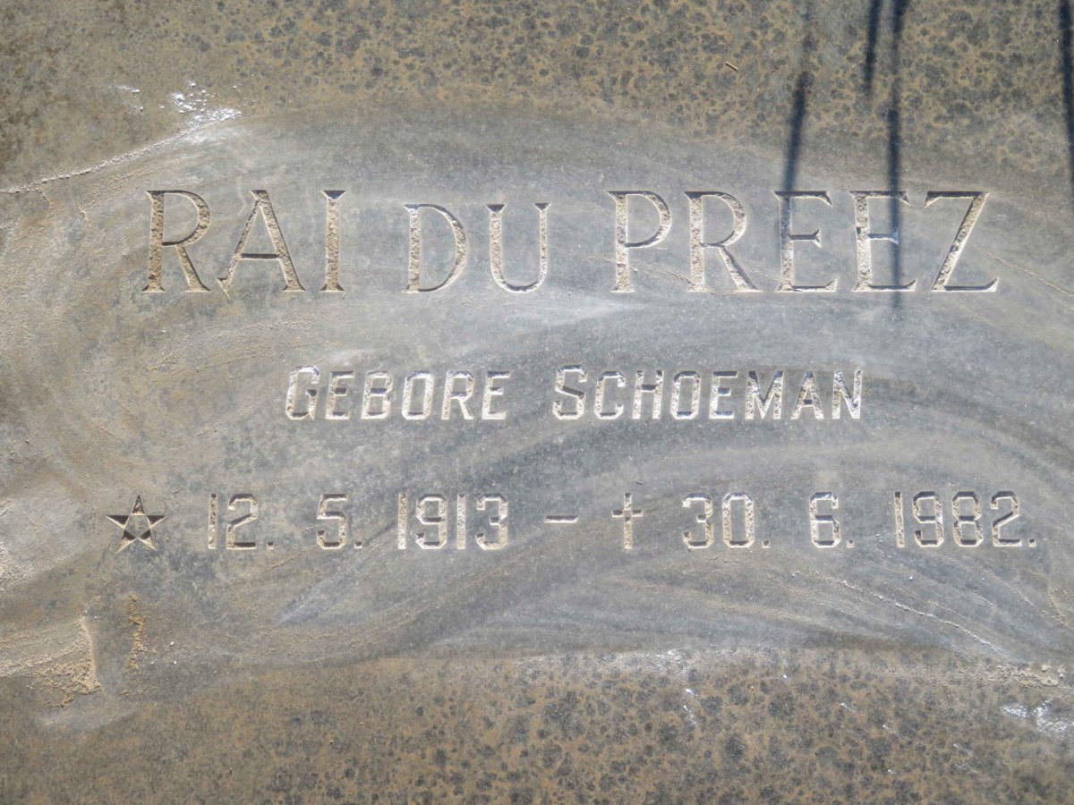 PREEZ Rai, du nee SCHOEMAN 1913-1982