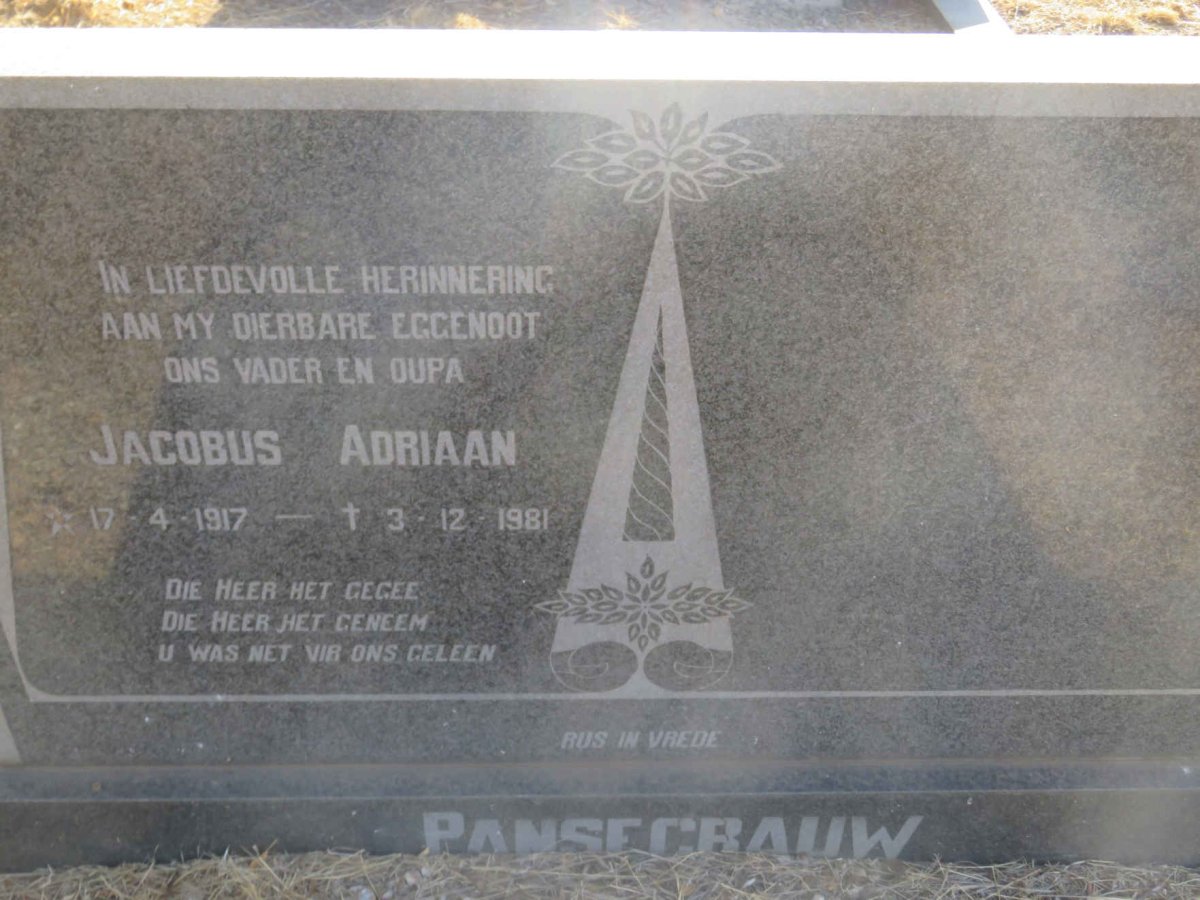 PANSEGRAUW Jacobus Adriaan 1917-1981