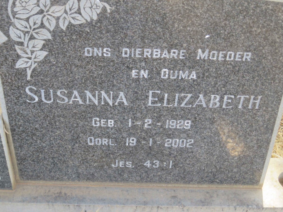 POTGIETER Smartryk Trichard 1919-1976 &amp; Susanna ELizabeth 1929-2002