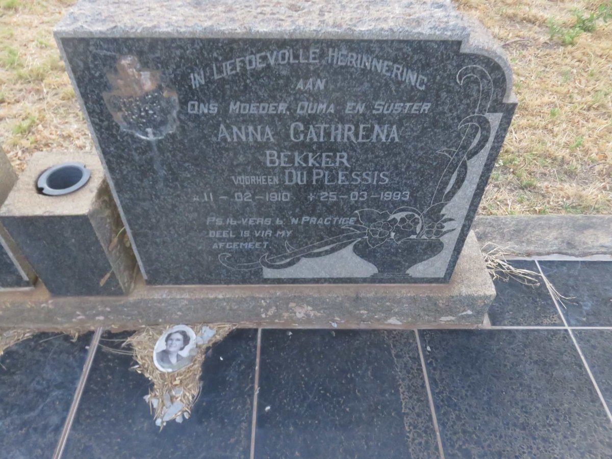PLESSIS Gabriël Johannes, du 1904-1955 &amp; Anna Cathrena voorheen DU PLESSIS nee BEKKER 1910-1993