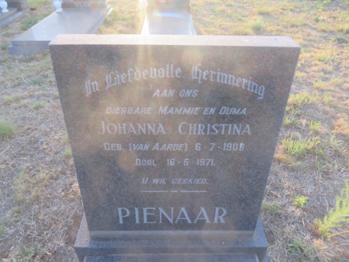 PIENAAR Johanna Christina nee VAN AARDE 1909-1971