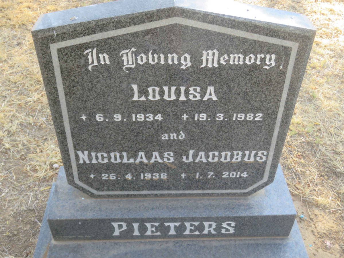 PIETERS Nicolaas Jacobus 1936-2014 &amp; Louisa 1934-1982