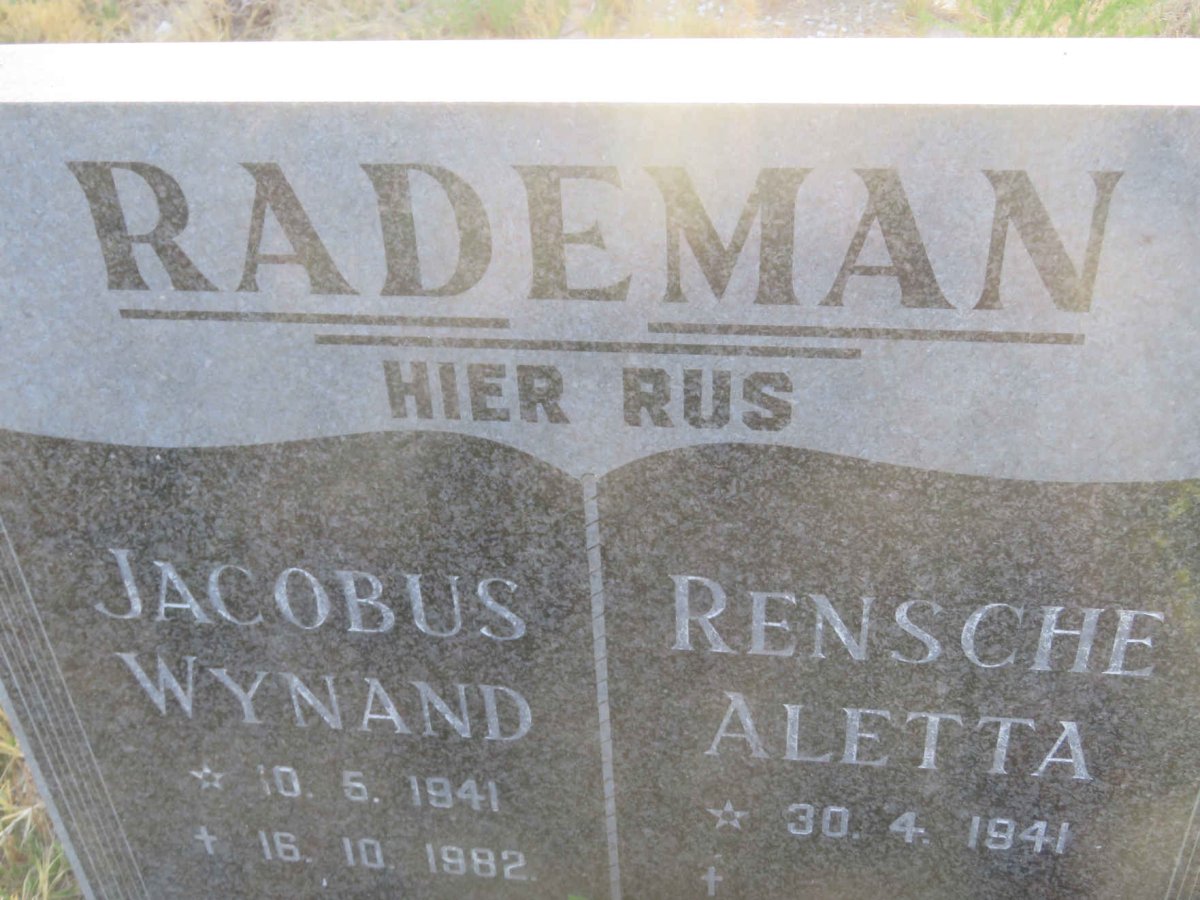 RADEMAN Jacobus Wynand 1941-1982 &amp; Rensche Aletta 1941-