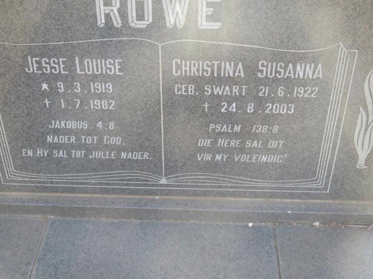 ROWE Jesse Louise 1919-1982 &amp; Christina Susanna SWART 1922-2003