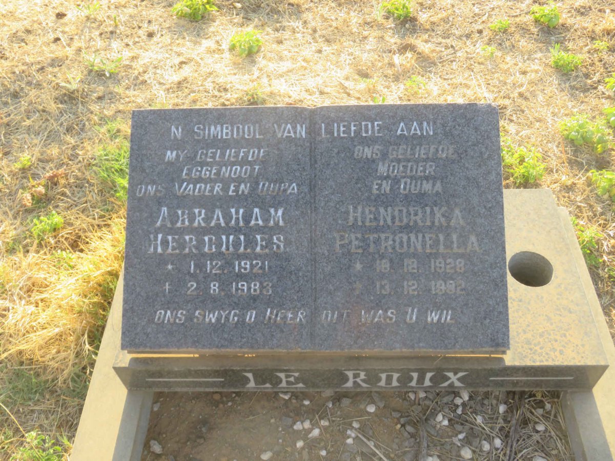 ROUX Abraham Hercules, le 1921-1983 &amp; Hendrika Petronella 1928-1992