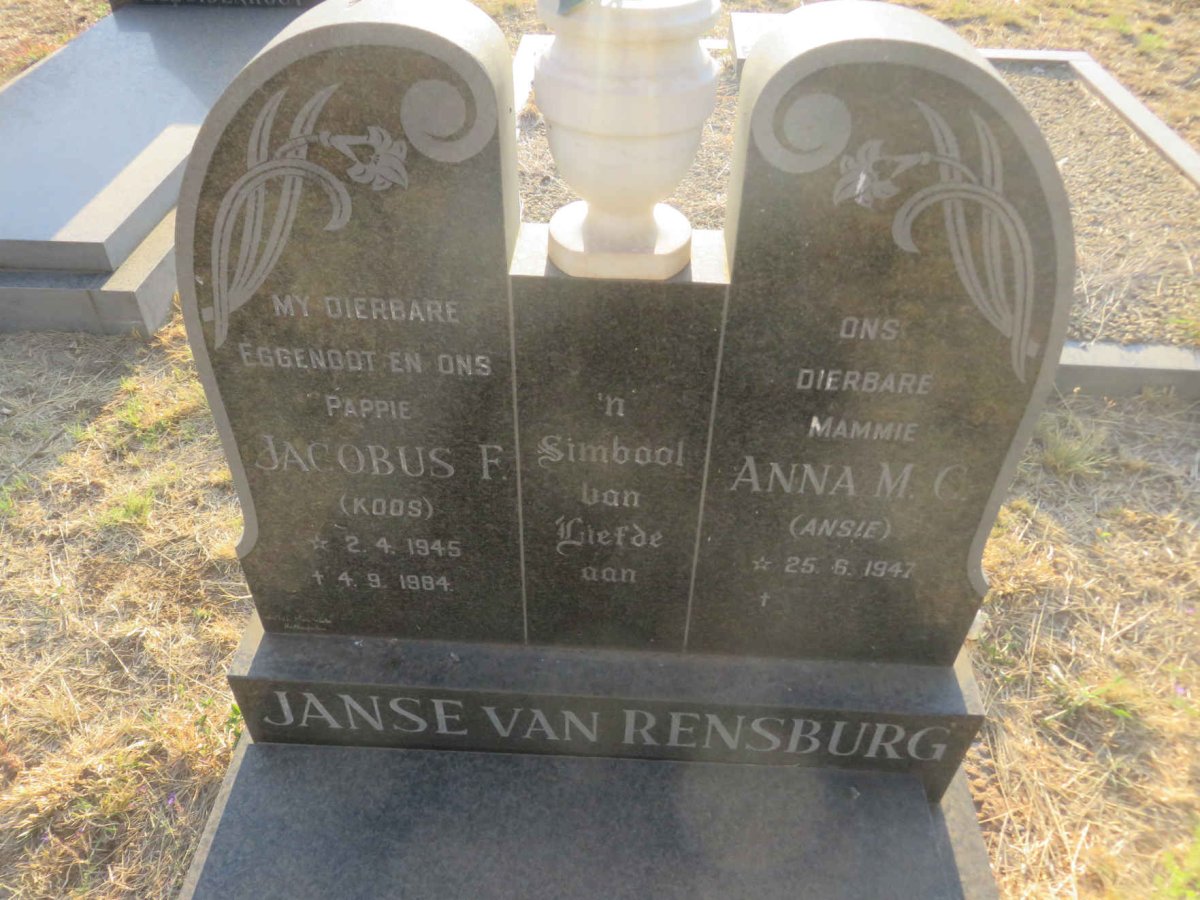 RENSBURG Jacobus F., Janse van 1945-1984 &amp; Anna M.C. 1947-