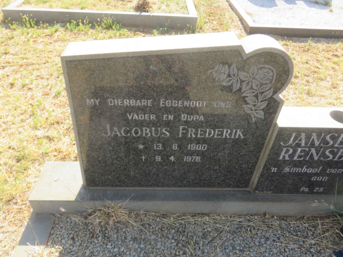 RENSBURG Jacobus Frederik, Jansen van 1900-1978 &amp; Frederika Elizabeth 1907-1989