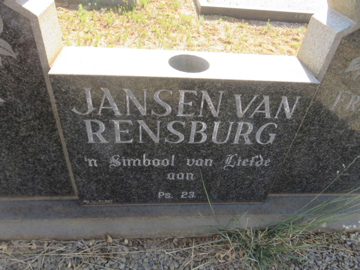 RENSBURG Jacobus Frederik, Jansen van 1900-1978 &amp; Frederika Elizabeth 1907-1989