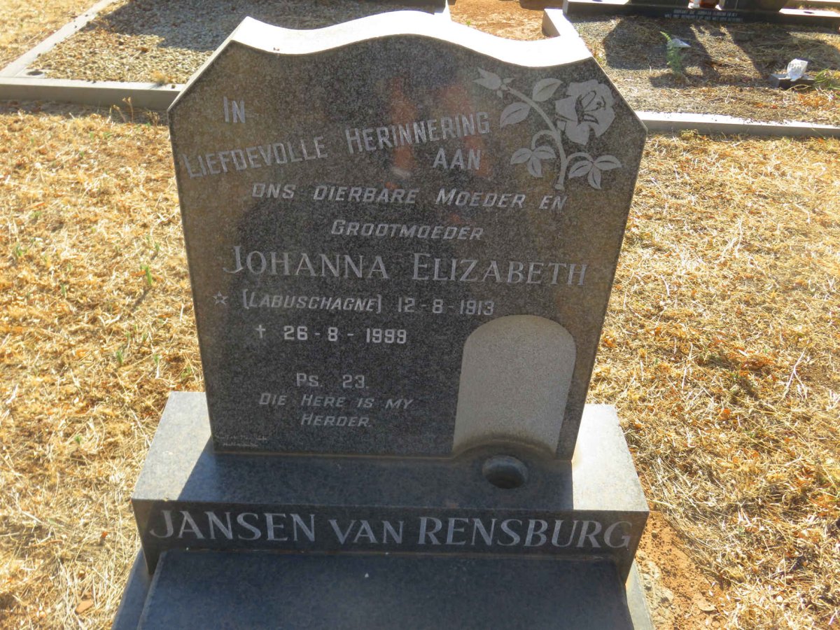 RENSBURG Nicolaas Jacobus, Jansen van 1908-1977 &amp; Johanna Elizabeth LABUSCHAGNE 1913-1999