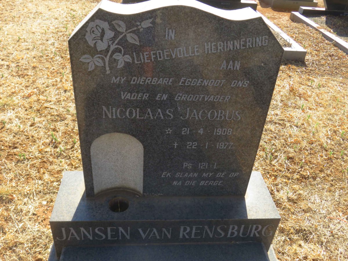RENSBURG Nicolaas Jacobus, Jansen van 1908-1977 &amp; Johanna Elizabeth LABUSCHAGNE 1913-1999