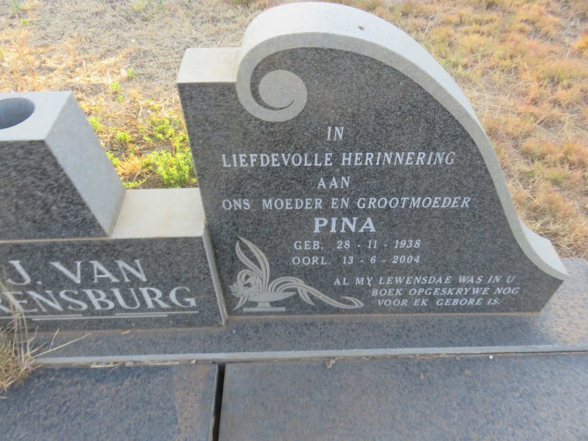 RENSBURG Dries, J van 1936-1981 &amp; Pina 1938-2004