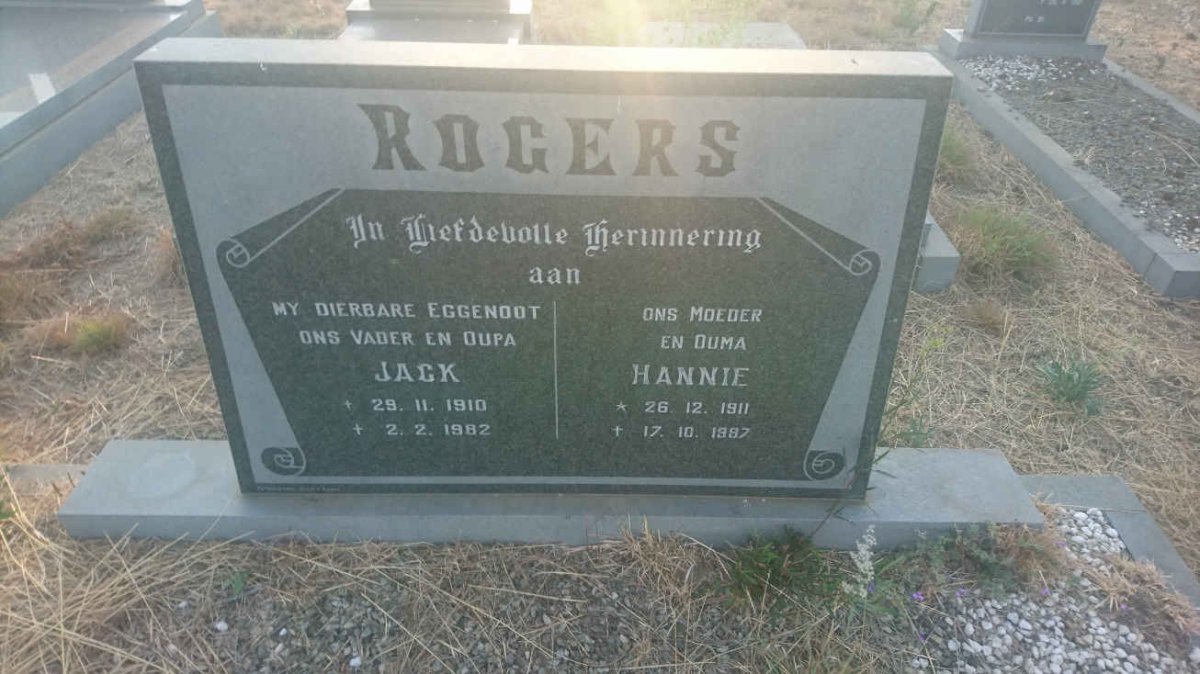 ROGERS Jack 1910-1982 &amp; Hannie 1911-1997