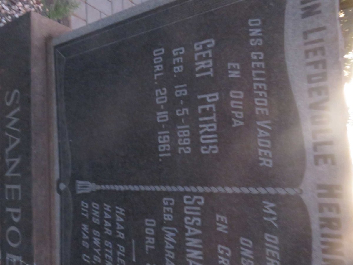 SWANEPOEL Gert Petrus 1892-1961 &amp; Susanna Catharina MARAIS 1899-1960
