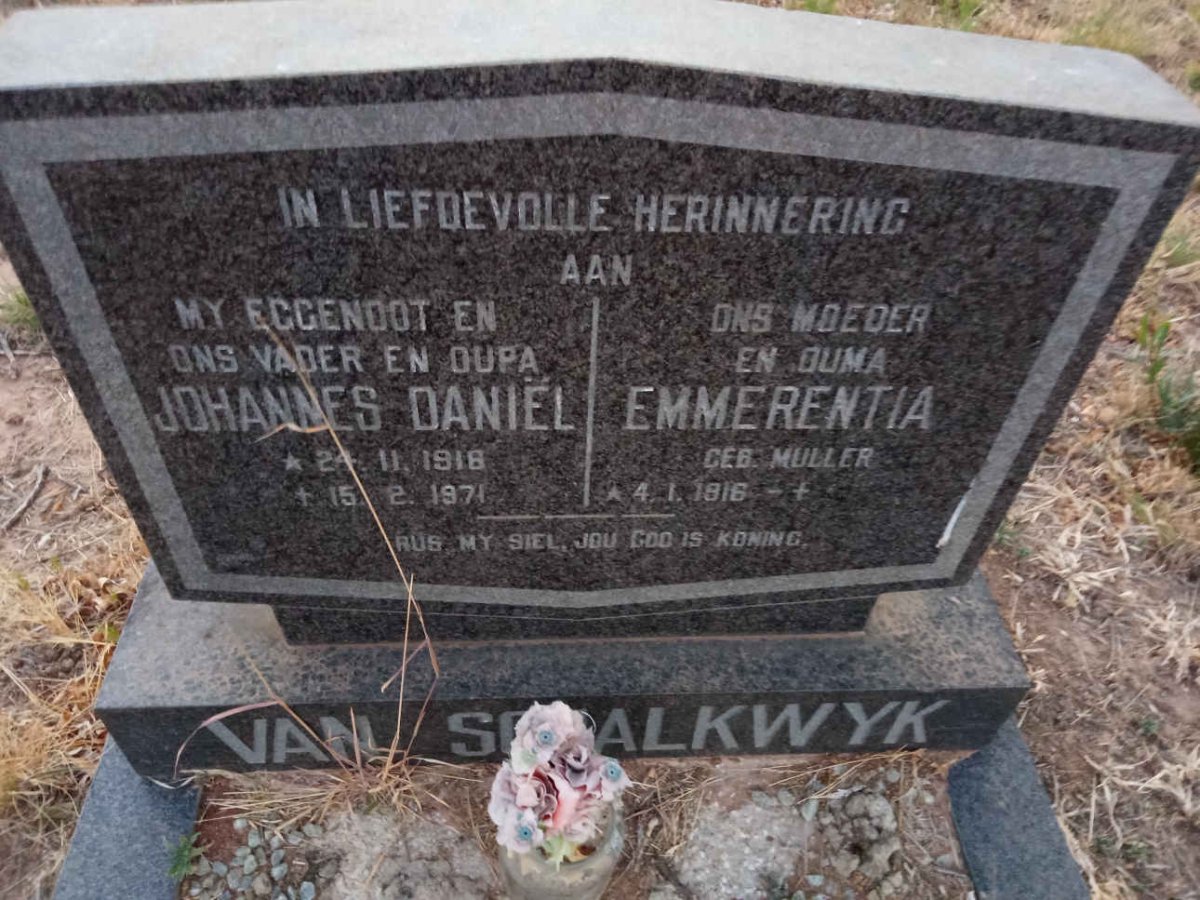 SCHALKWYK Johannes Daniel, van 1918-1971 &amp; Emmerentia MULLER 1916-