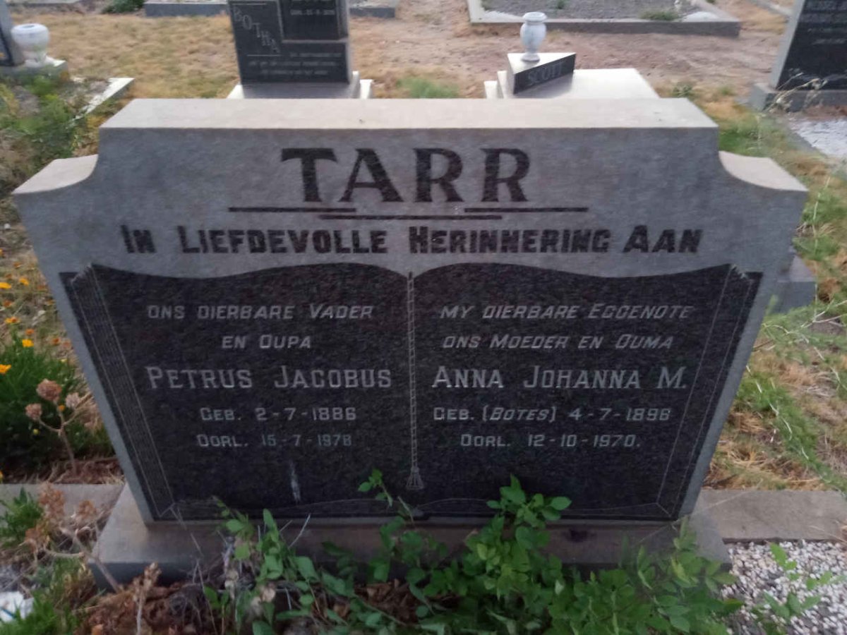TARR Petrus Jacobus 1886-1978 &amp; Anna Johanna M. BOTES 189?-1970