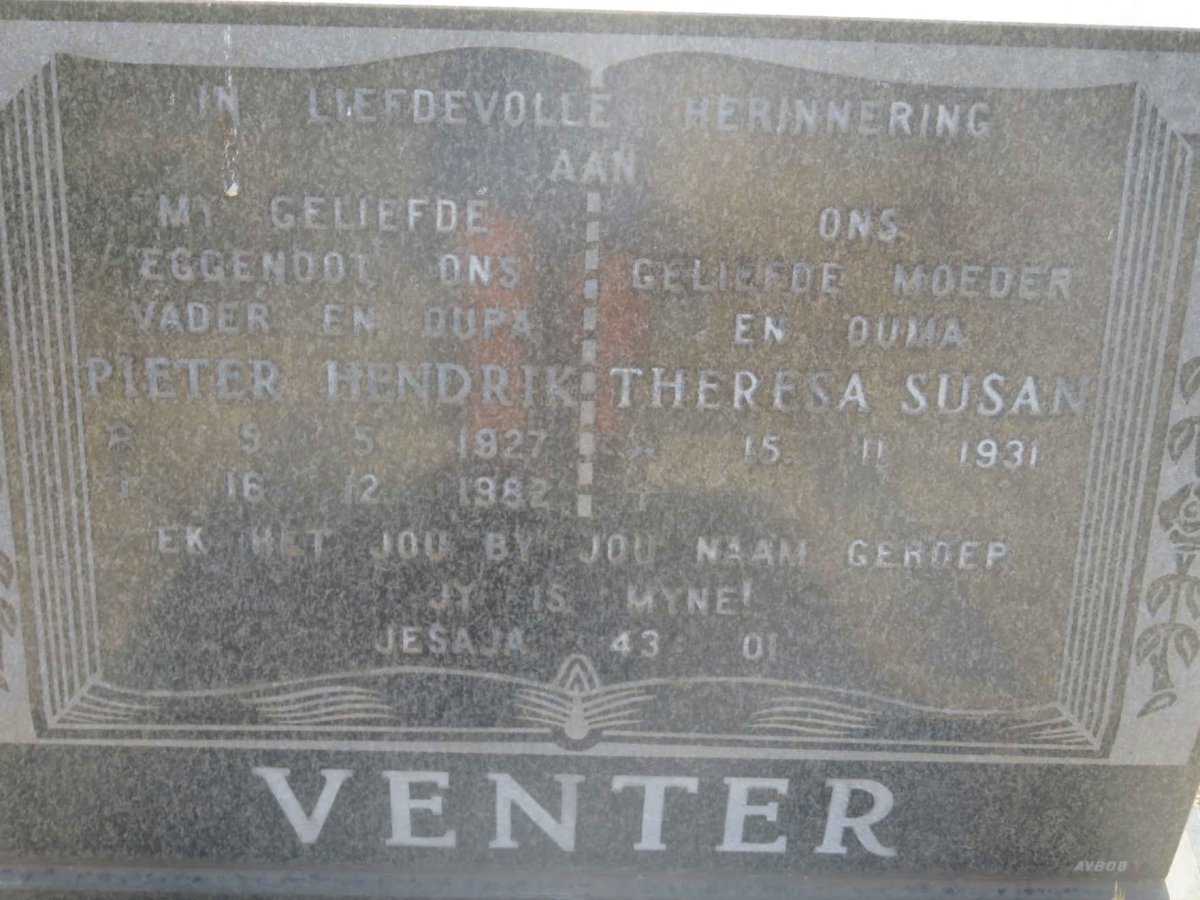 VENTER Pieter Hendrik 1927-1982 &amp; Theresa Susan 1931-