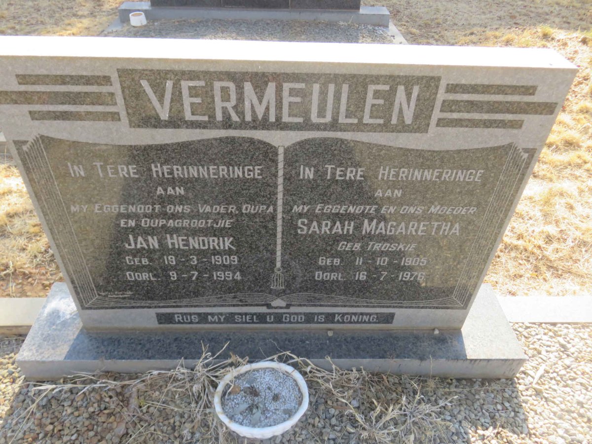 VERMEULEN Jan Hendrik 1909-1994 &amp; Sarah Magaretha TROSKIE 1905-1976