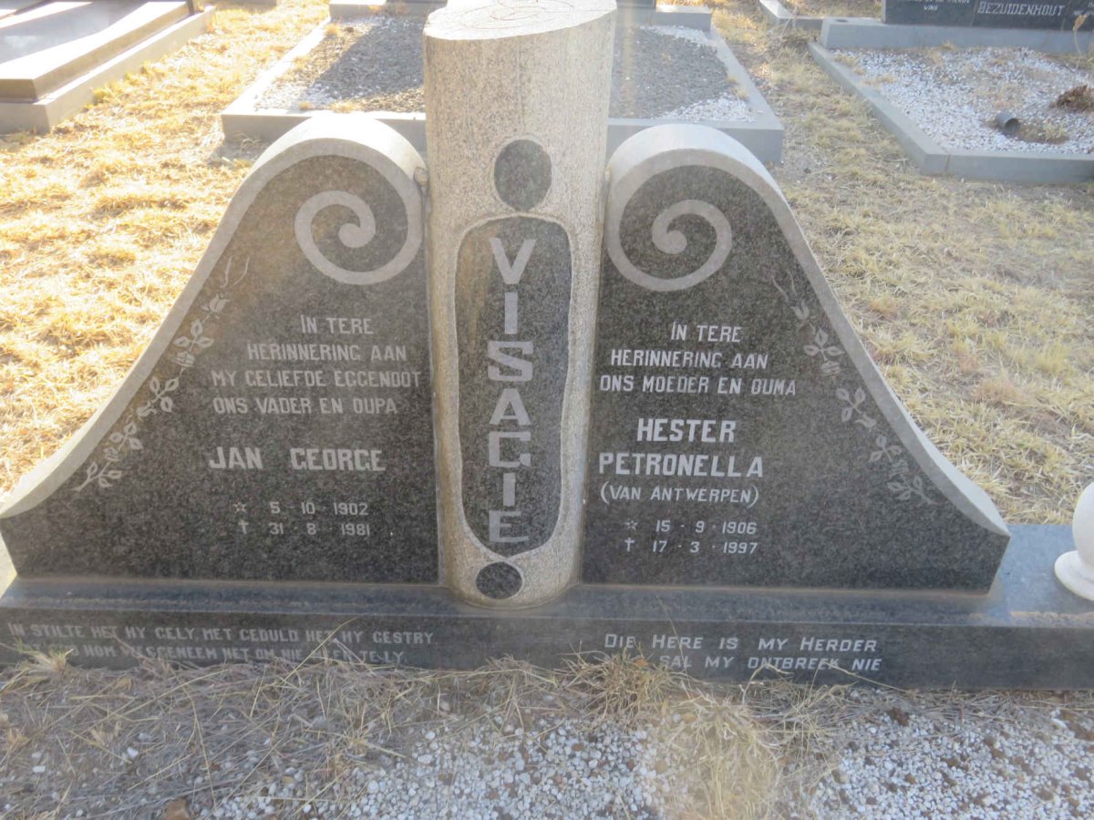 VISAGIE Jan George 1902-1981 &amp; Hester Petronella VAN ANTWERPEN 1906-1997