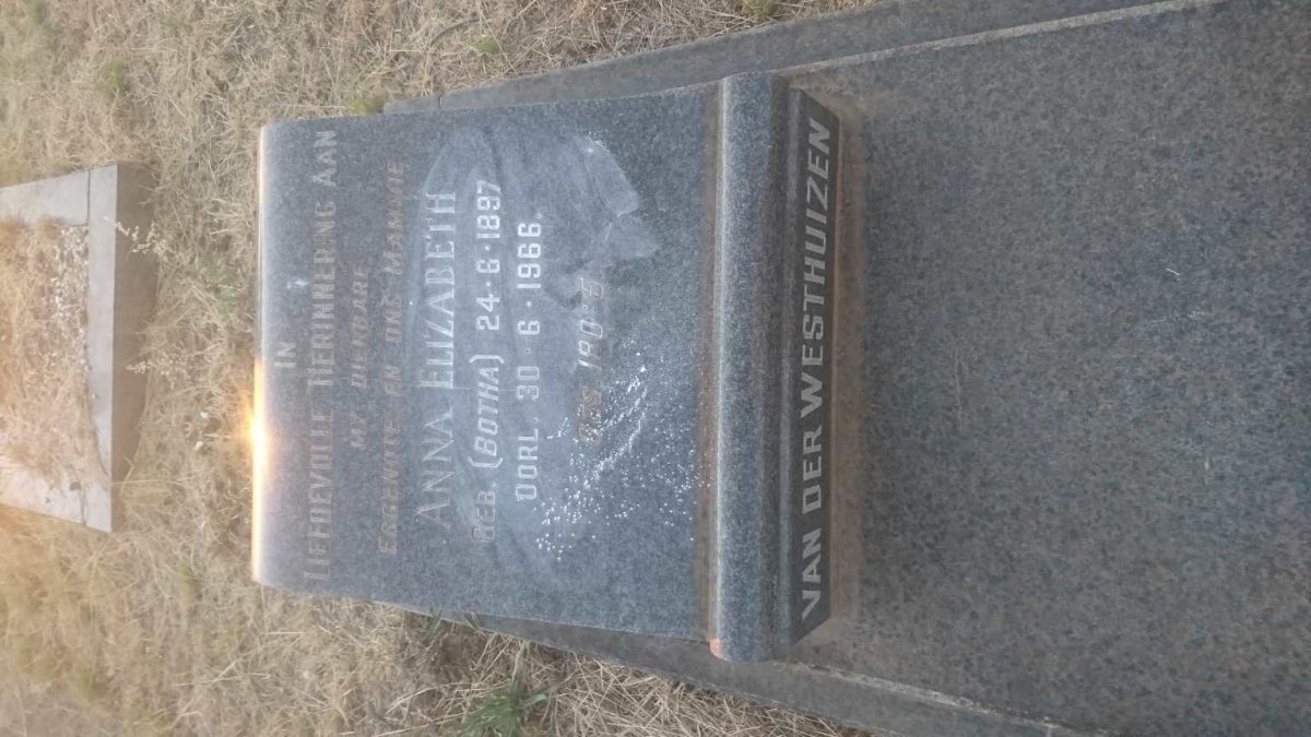 WESTHUIZEN Anna Elizabeth, van der nee BOTHA 1897-1966