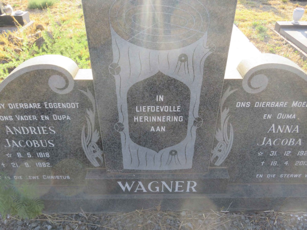 WAGNER Andries Jacobus 1818-1982 &amp; Anna Jacoba J. 1924-2013