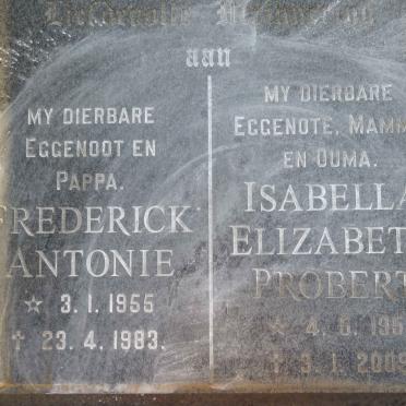 ZIJL Frederick Antonie, van 1955-1983 &amp; Isabella Elizabeth Probert 1956-2009