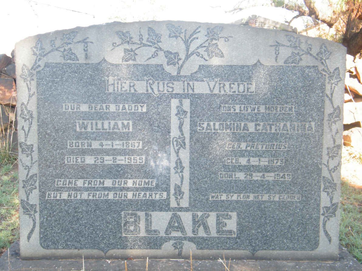 BLAKE William 1867-1959 &amp; Salomina Catharina PRETORIUS 1873-1949