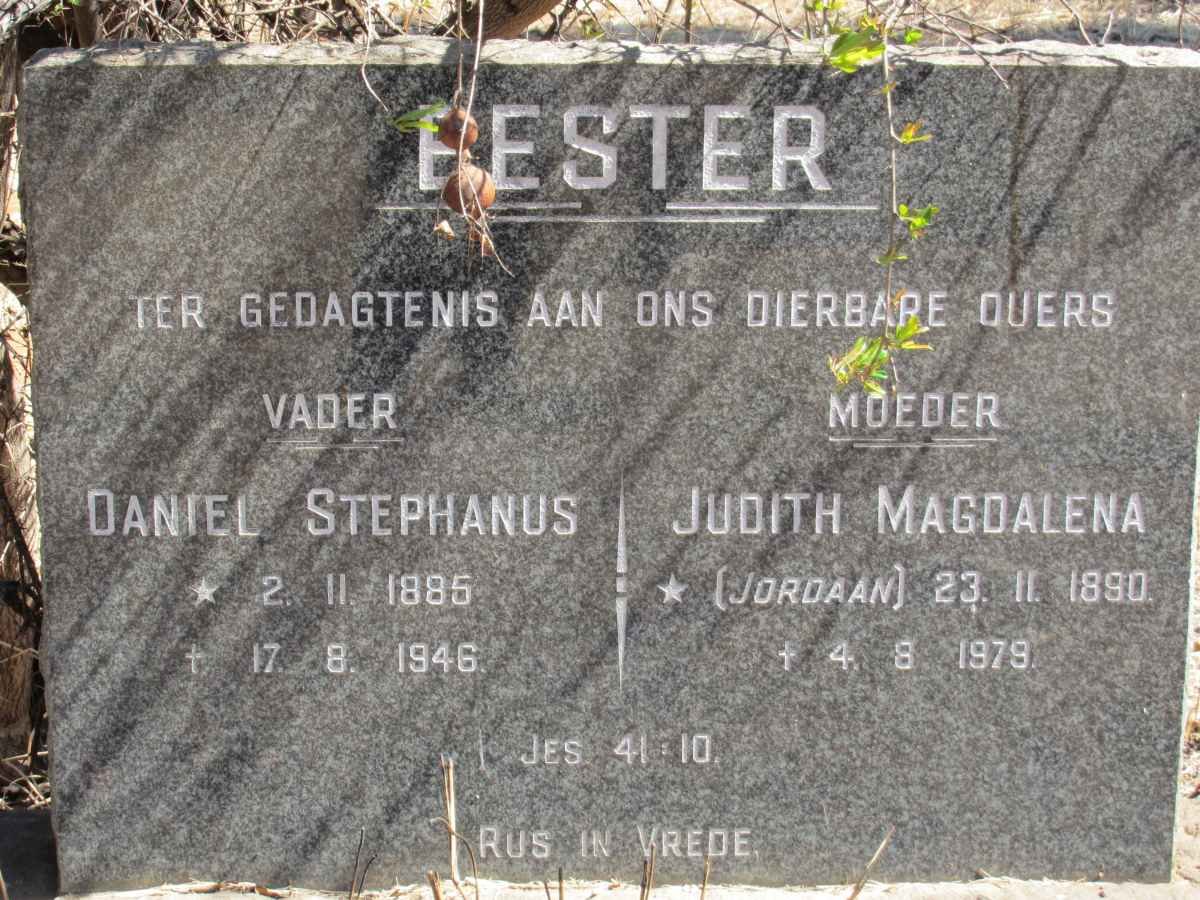 BESTER Daniel Stephanus 1885-1946 &amp; Judith Magdalena JORDAAN 1890-1979