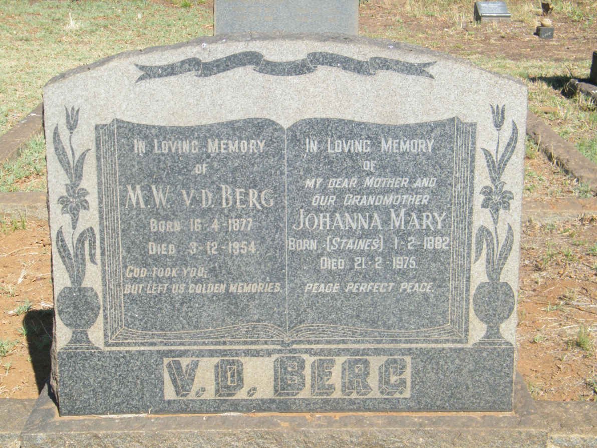 BERG M.W., v.d. 1877-1954 &amp; Johanna Mary STAINES 1882-1975