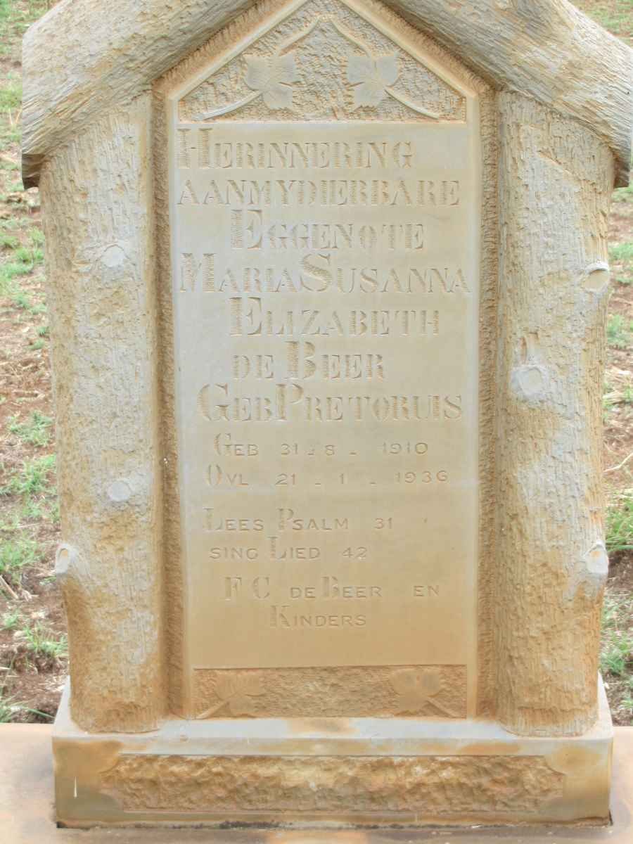 BEER Maria Susanna Elizabeth, de nee PRETORIUS 1910-1936