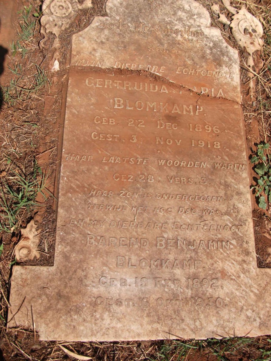 BLOMKAMP Barend Benjamin 1892-1930 &amp; Gertruida Maria 1896-1918