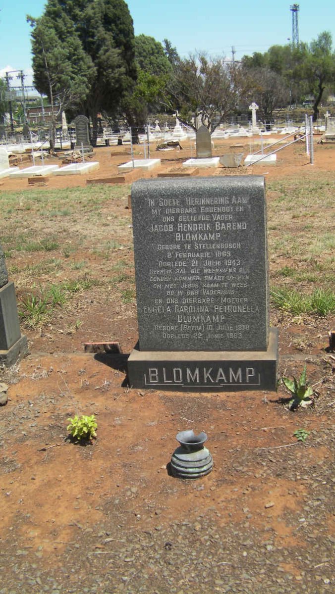 BLOMKAMP Jacob Hendrik Barend 1869-1943 &amp; Engela Carolina Petronella BOTHA 1878-1963