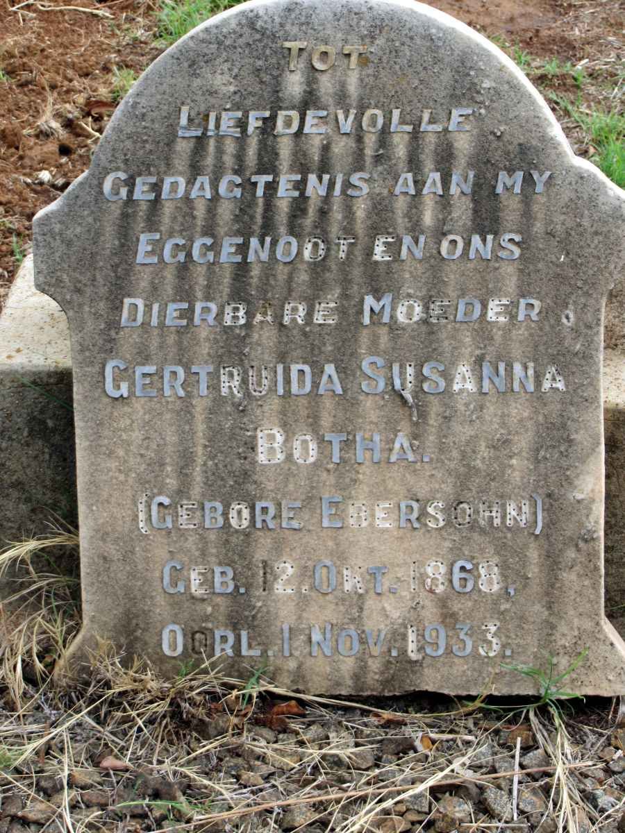 BOTHA Gertruida Susanna nee EBERSOHN 1868-1933