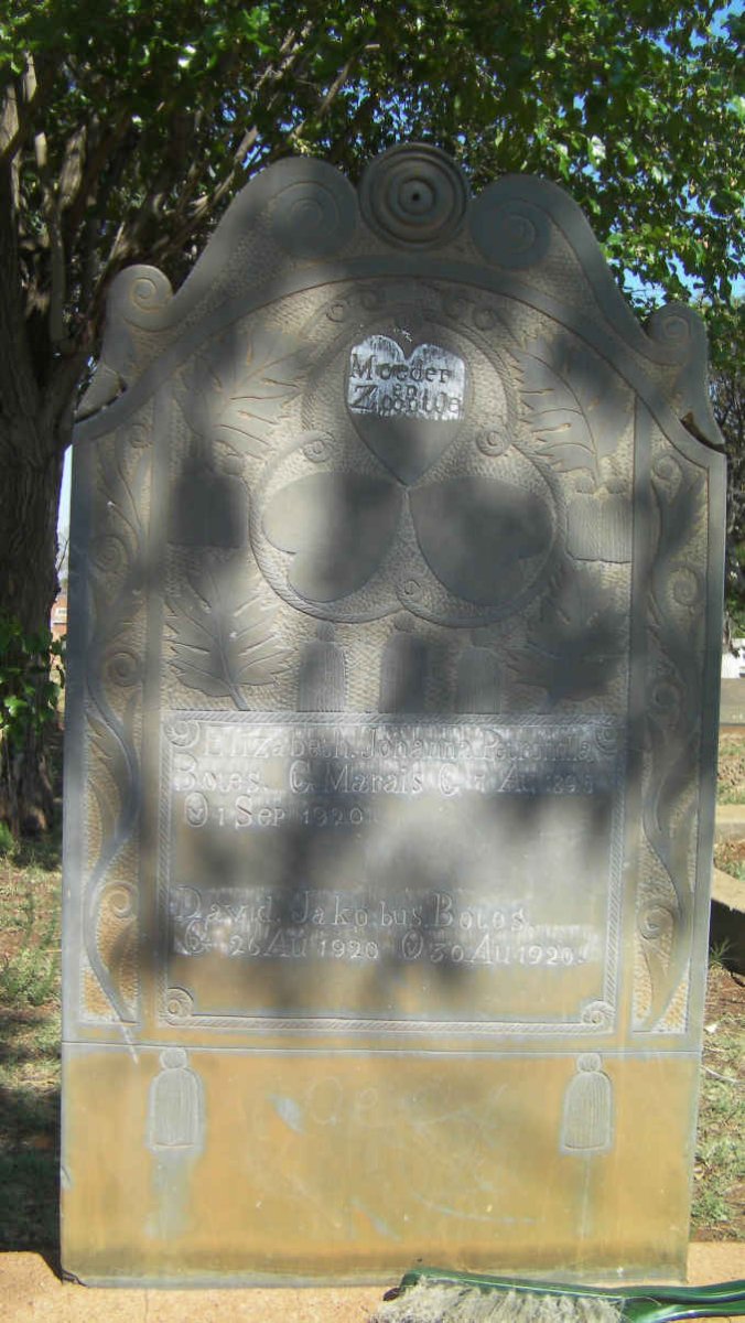 BOTES Elizabeth Johanna Petronella nee MARAIS 1895-1920 :: BOTES David Jakobus 1920-1920
