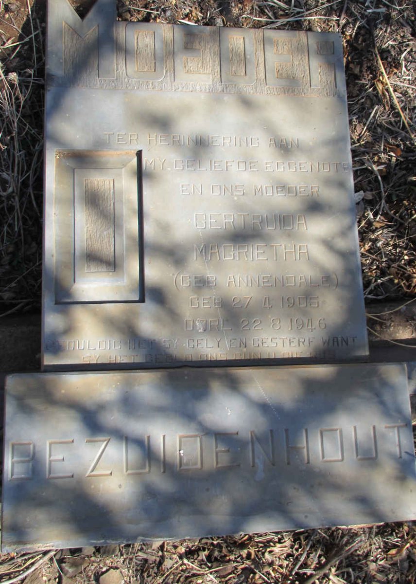 BEZUIDENHOUT Gertruida Magrietha nee ANNENDALE 1905-1946