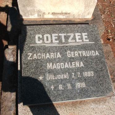 COETZEE Zacharia Gertruida Magdalena nee VILJOEN 1893-1918