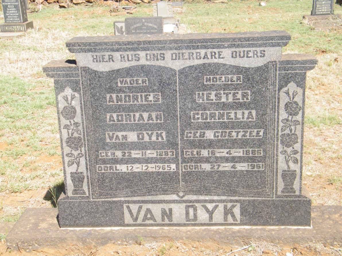 DYK Andries Adriaan, van 1883-1965 &amp; Hester Cornelia COETZEE 1885-1961