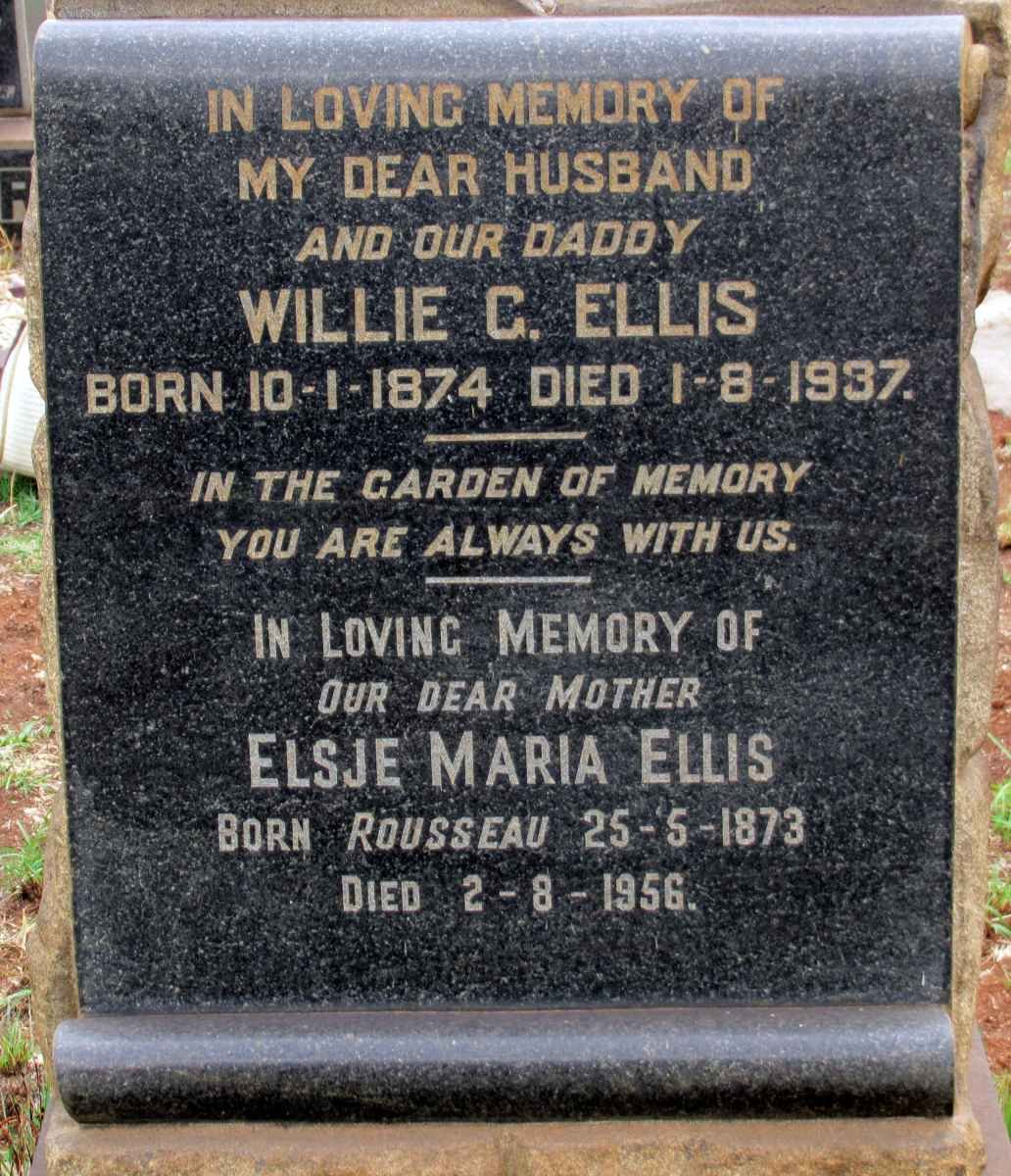 ELLIS Willie G. 1874-1937 &amp; Elsje Maria ROUSSEAU 1873-1956