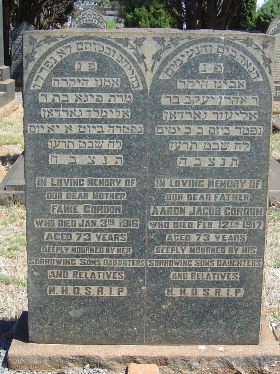 GORDON Aaron Jacob -1917 &amp; Fanie -1916 
