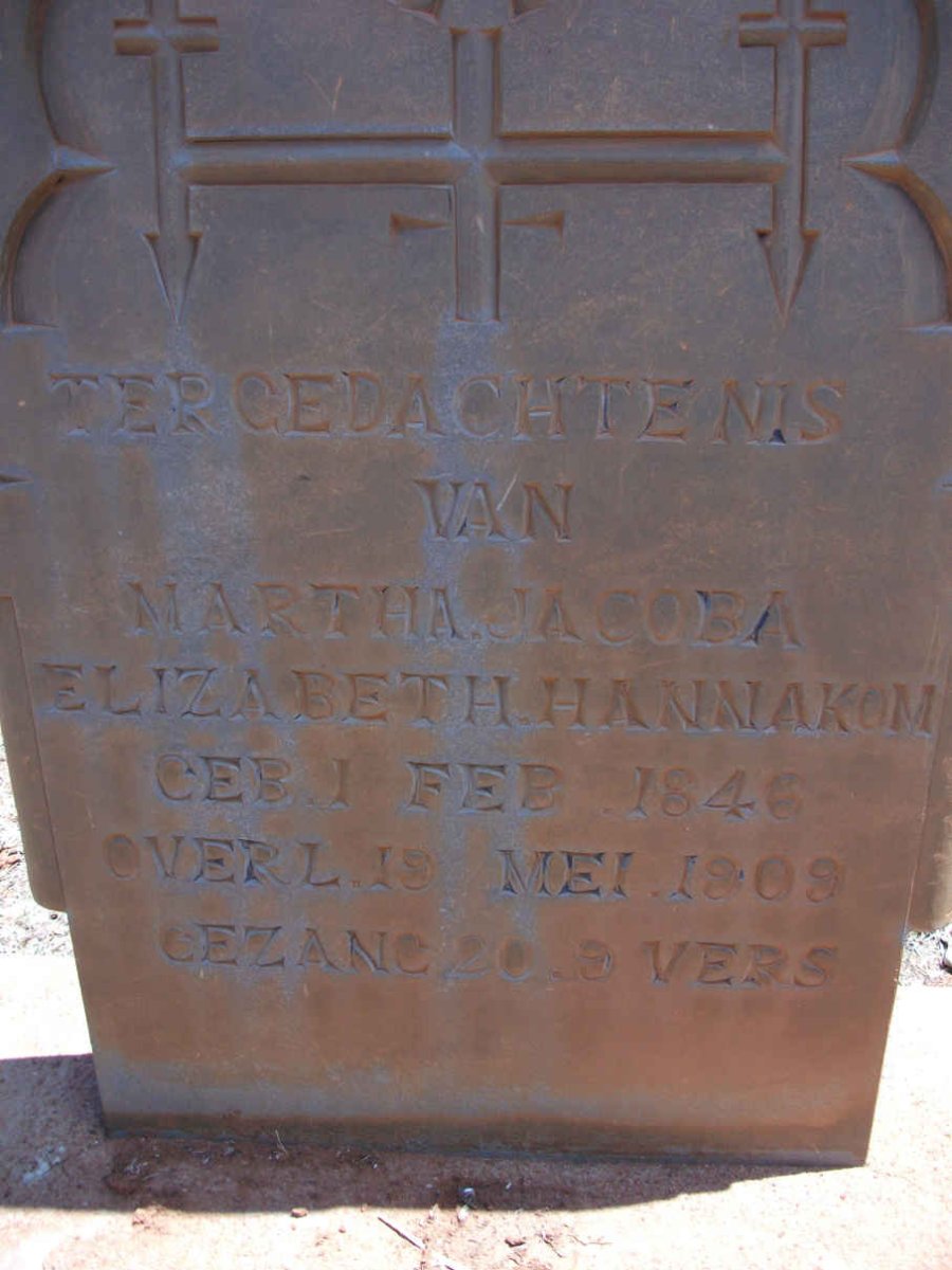 HANNAKOM Martha Jacoba Elizabeth 1846-1909