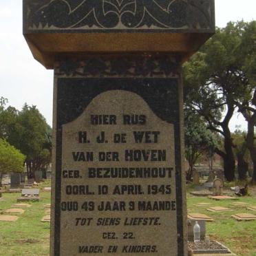 HOVEN H.J. De Wet, van der nee BEZUIDENHOUT  -1945