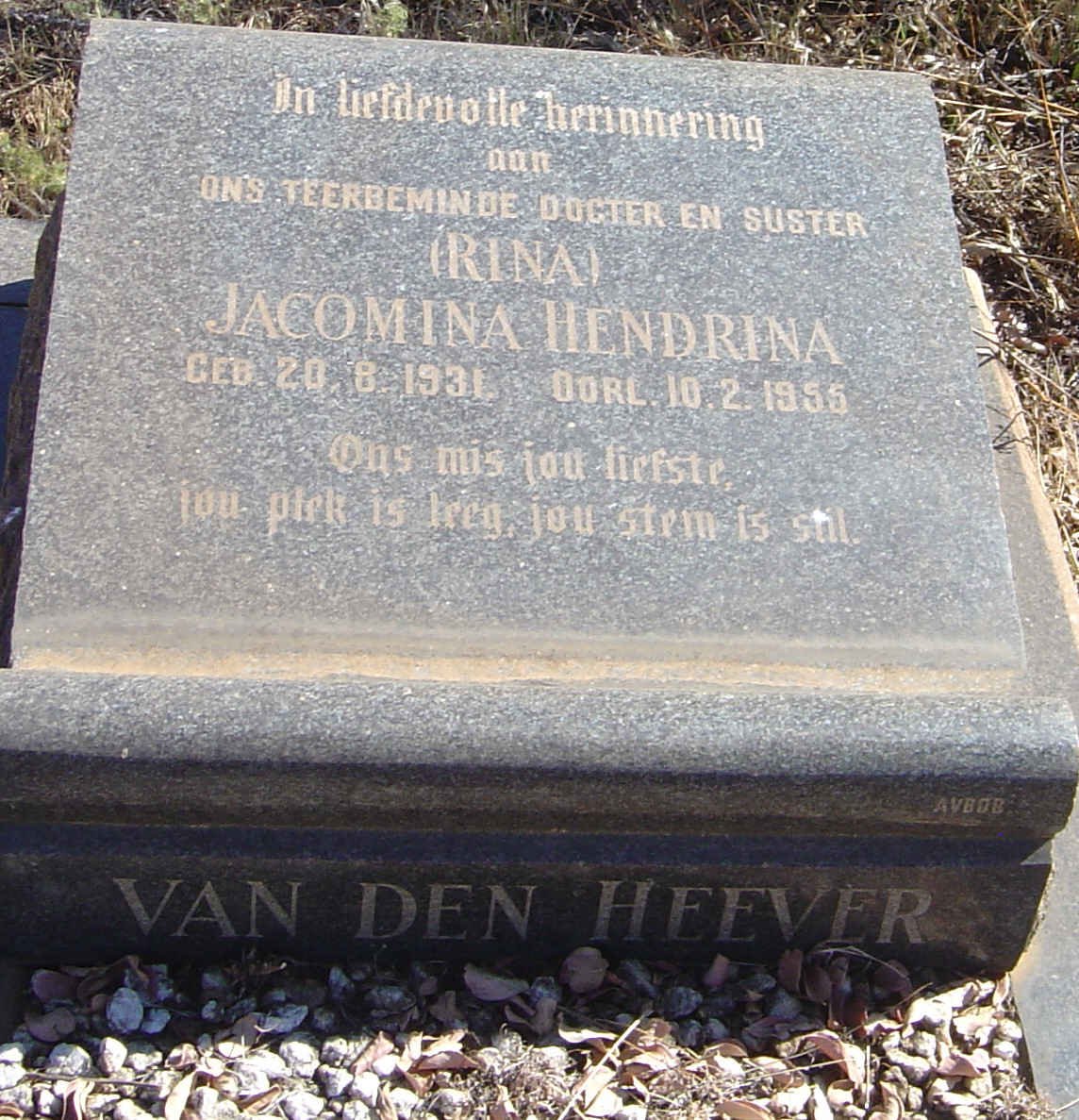 HEEVER Jacomina Hendrina, van den 1931-1955