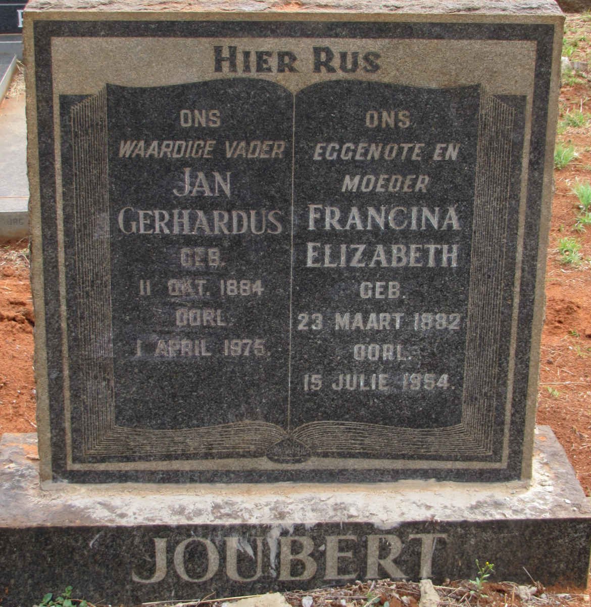 JOUBERT Jan Gerhardus 1884-1975 &amp; Francina Elizabeth 1882-1954