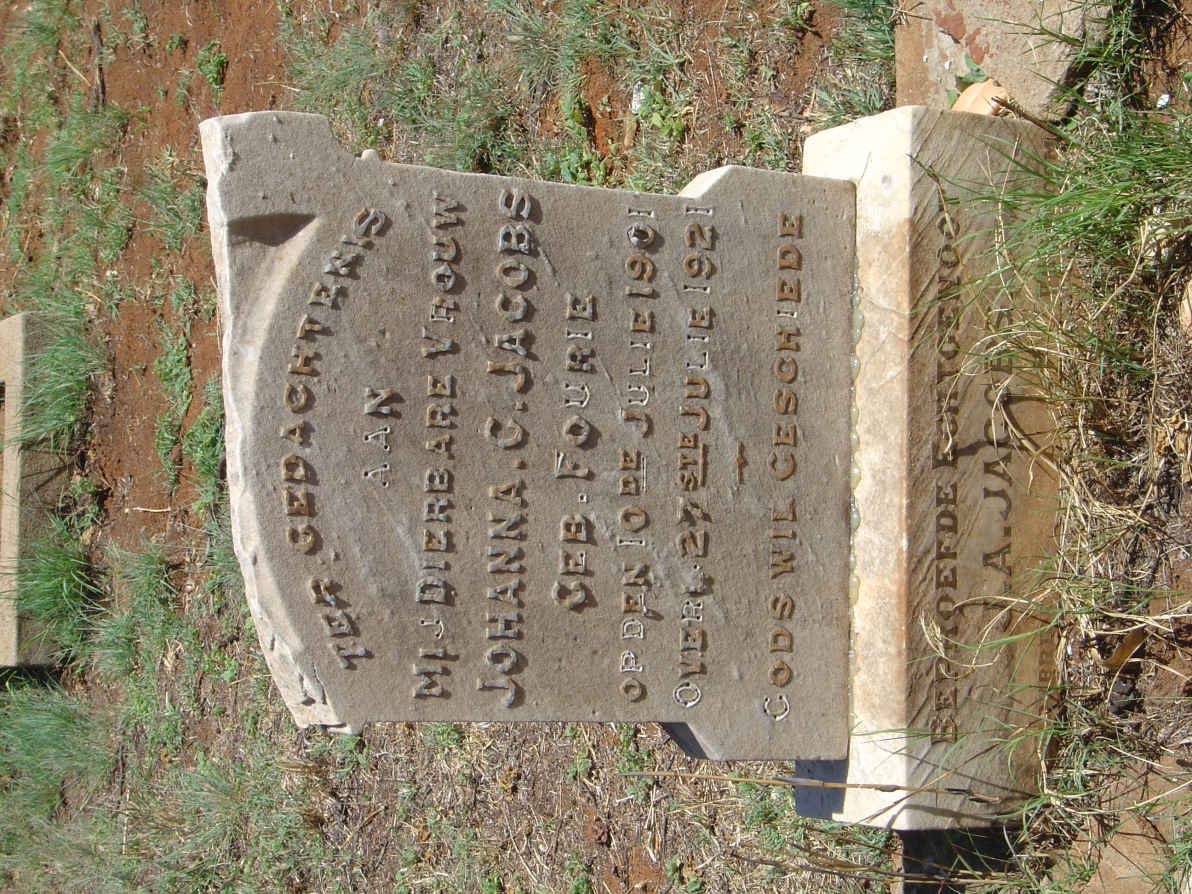 JACOBS Johanna G. nee FOURIE 1901-1921